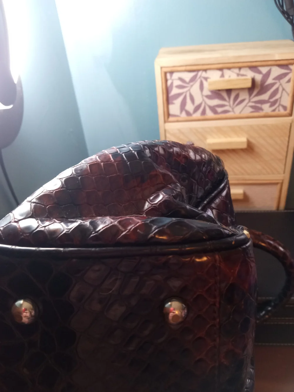 Danier Brown and Black Faux Snakeskin Satchel - Picture 7 of 7